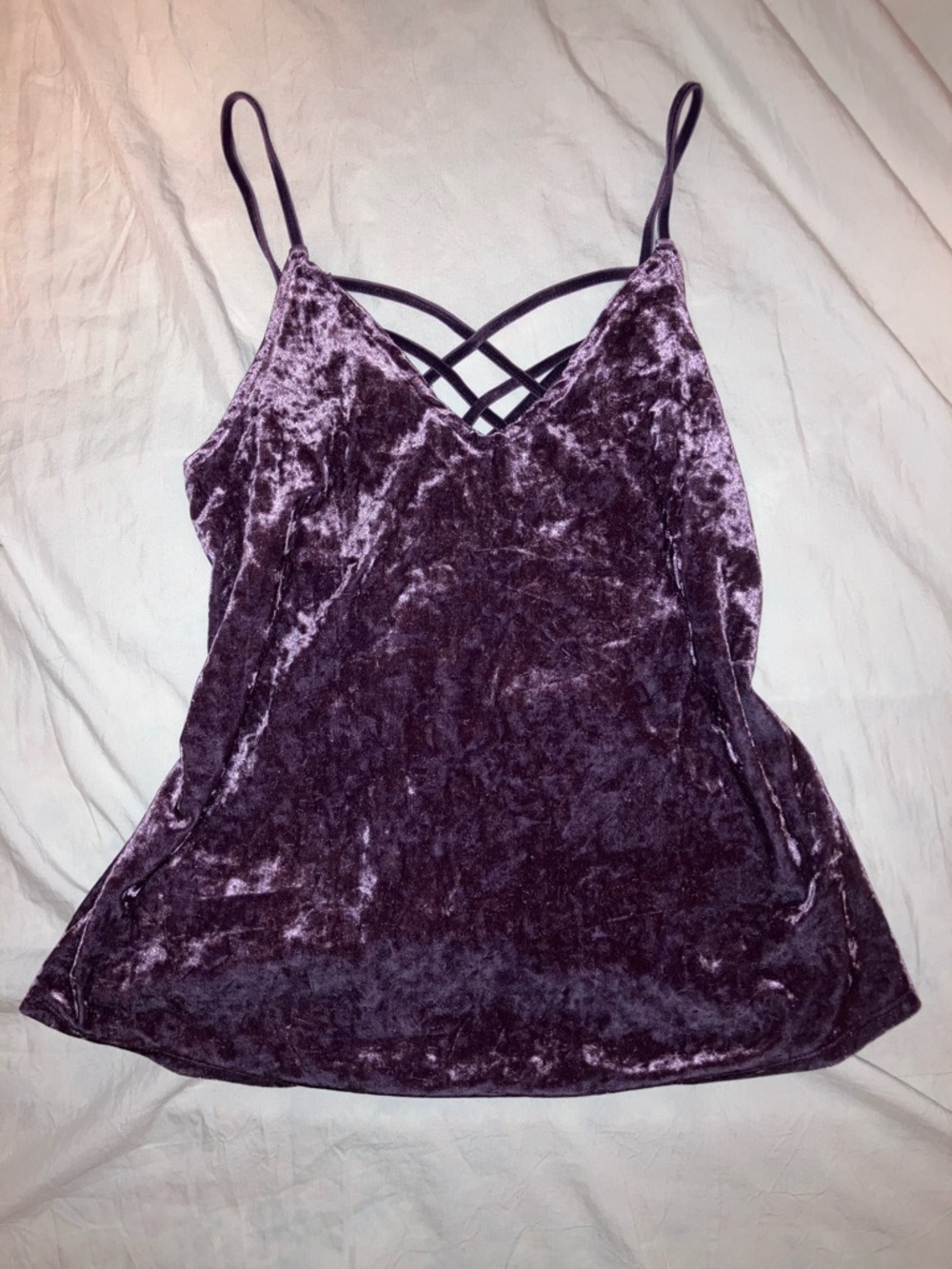 American Eagle Outfitters CrusheVelvet Strappy Crisscross Cami - Plum XS Tanktop
